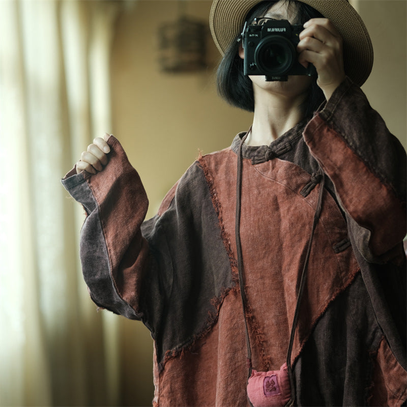 Robe vintage en lin patchwork