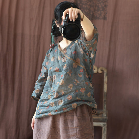Vintage Floral Wrap Blouse