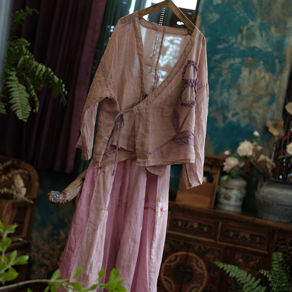 Chemisier vintage à fleurs en ramie