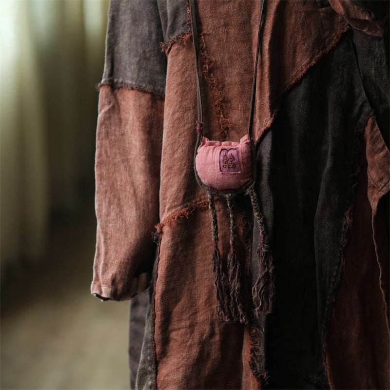 Robe vintage en lin patchwork