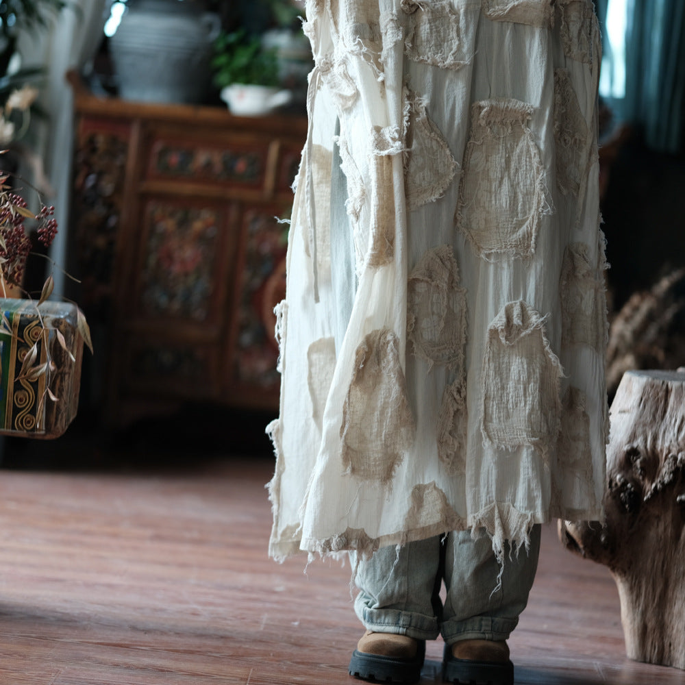 Vestido túnica de patchwork color crudo