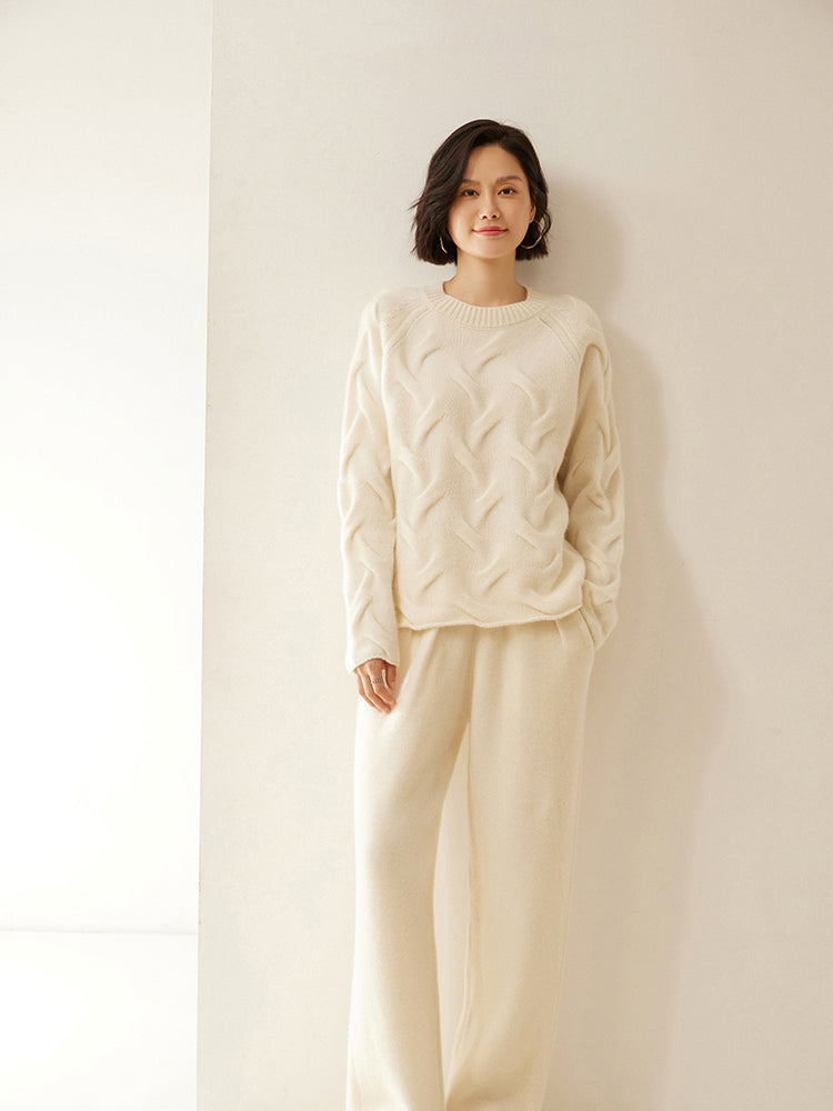 Pantalon large en laine cachemire avec détails en velours