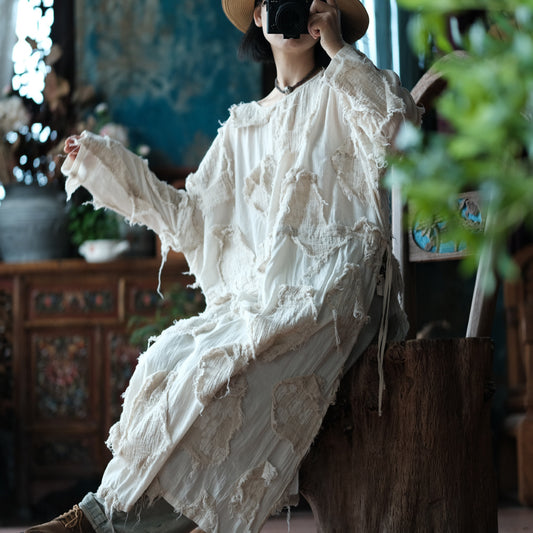 Ecru Patchwork Tunic Dress