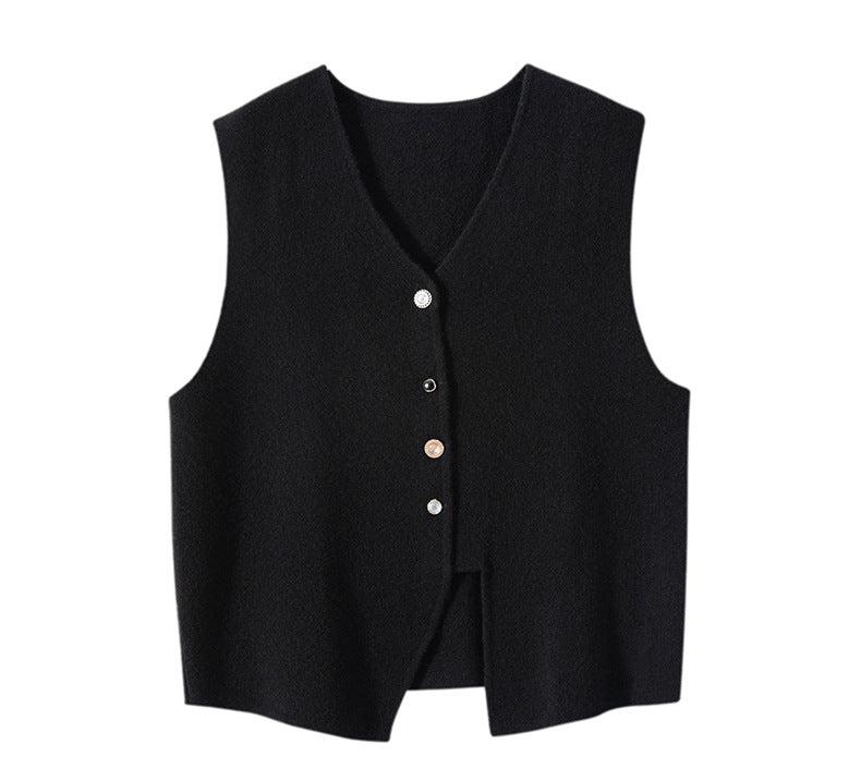 Gilet vintage en laine et cachemire avec détails boutonnés