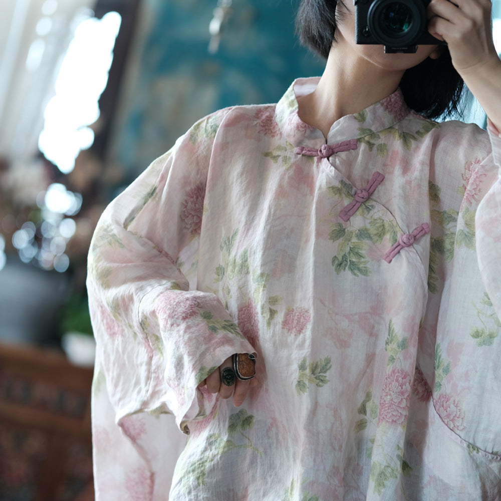 Chemisier vintage à fleurs et coupe-vent