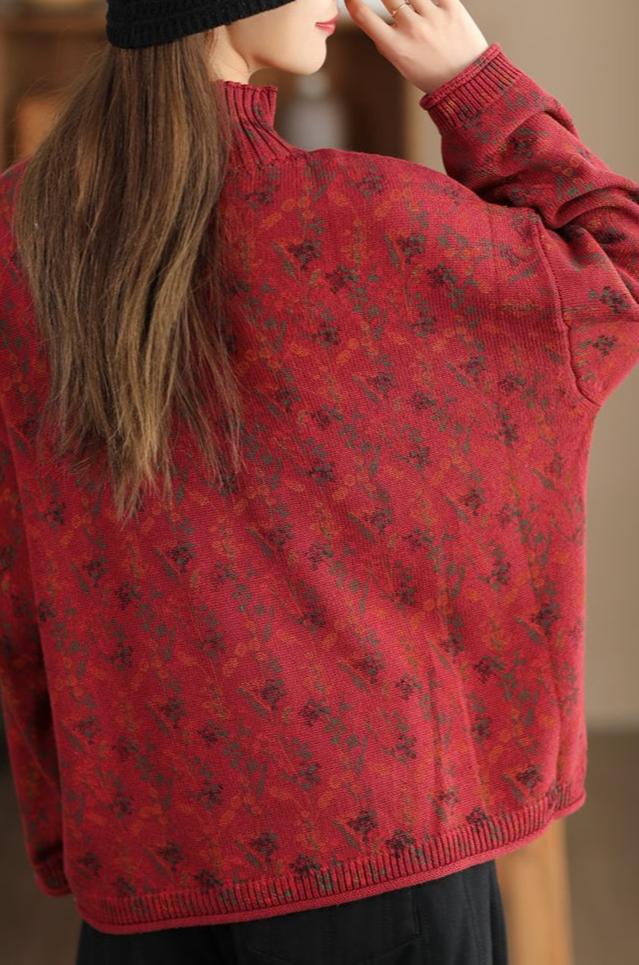 Suéter de punto vintage con flores