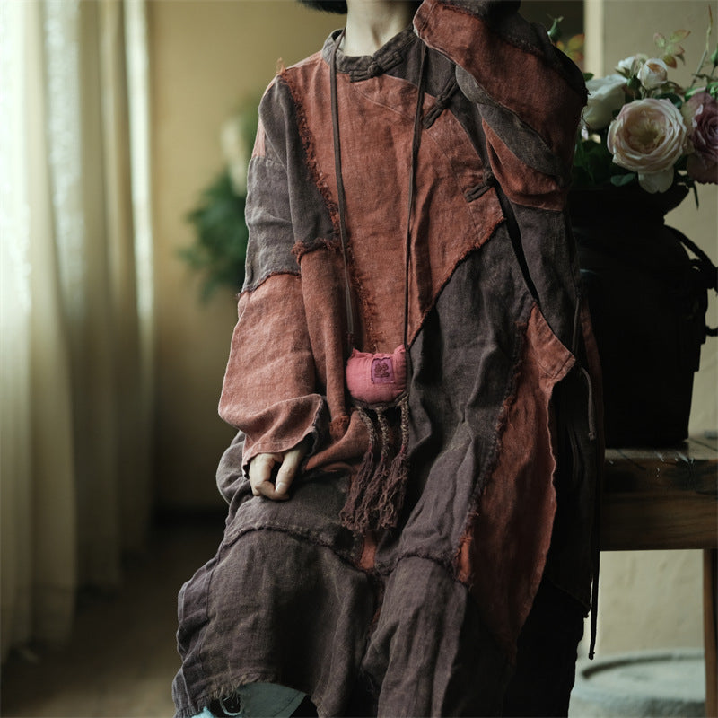 Robe vintage en lin patchwork