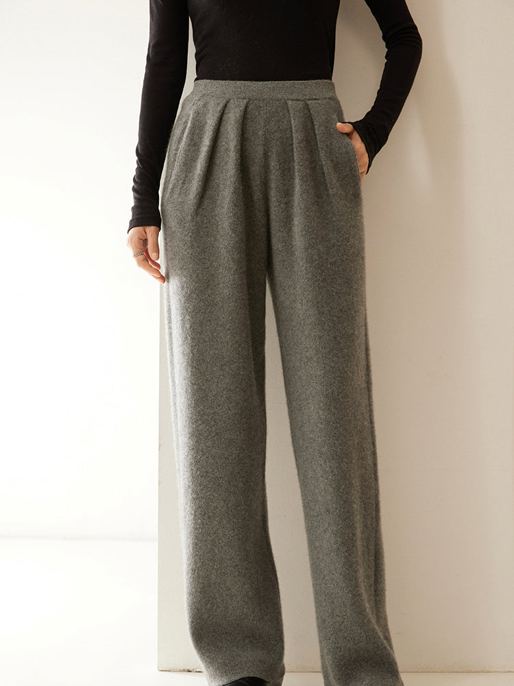 Pantalon large en laine cachemire avec détails en velours