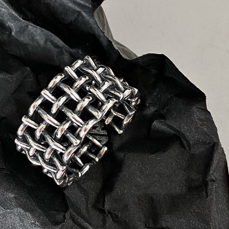 Bague géométrique en argent sterling 925 faite à la main