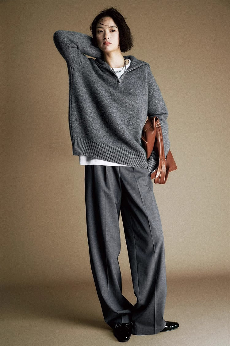 Cozy Zip Wool Knit Sweater for Women – Half-Zip Collar Pullover with 80% Wool Blend | COANDMI Collection