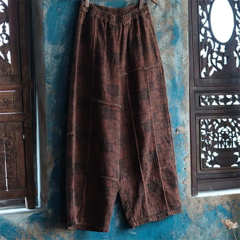 Pantalon en lin à fleurs vintage