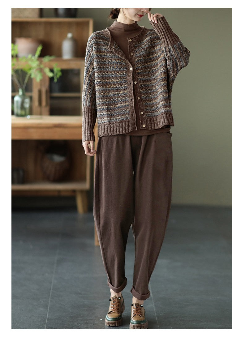 Cardigan en tricot rayé vintage