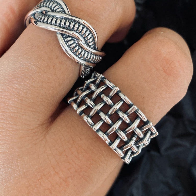 Bague géométrique en argent sterling 925 faite à la main