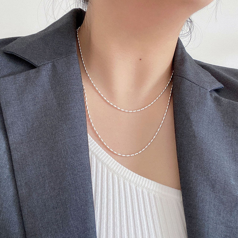 Collier ras du cou en argent sterling 925 avec perles géométriques simples