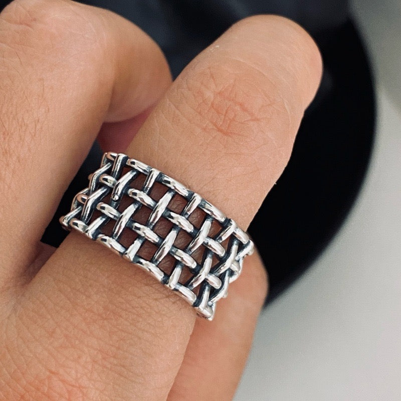 Bague géométrique en argent sterling 925 faite à la main