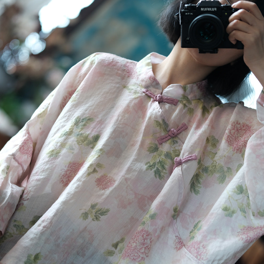 Chemisier vintage à fleurs et coupe-vent