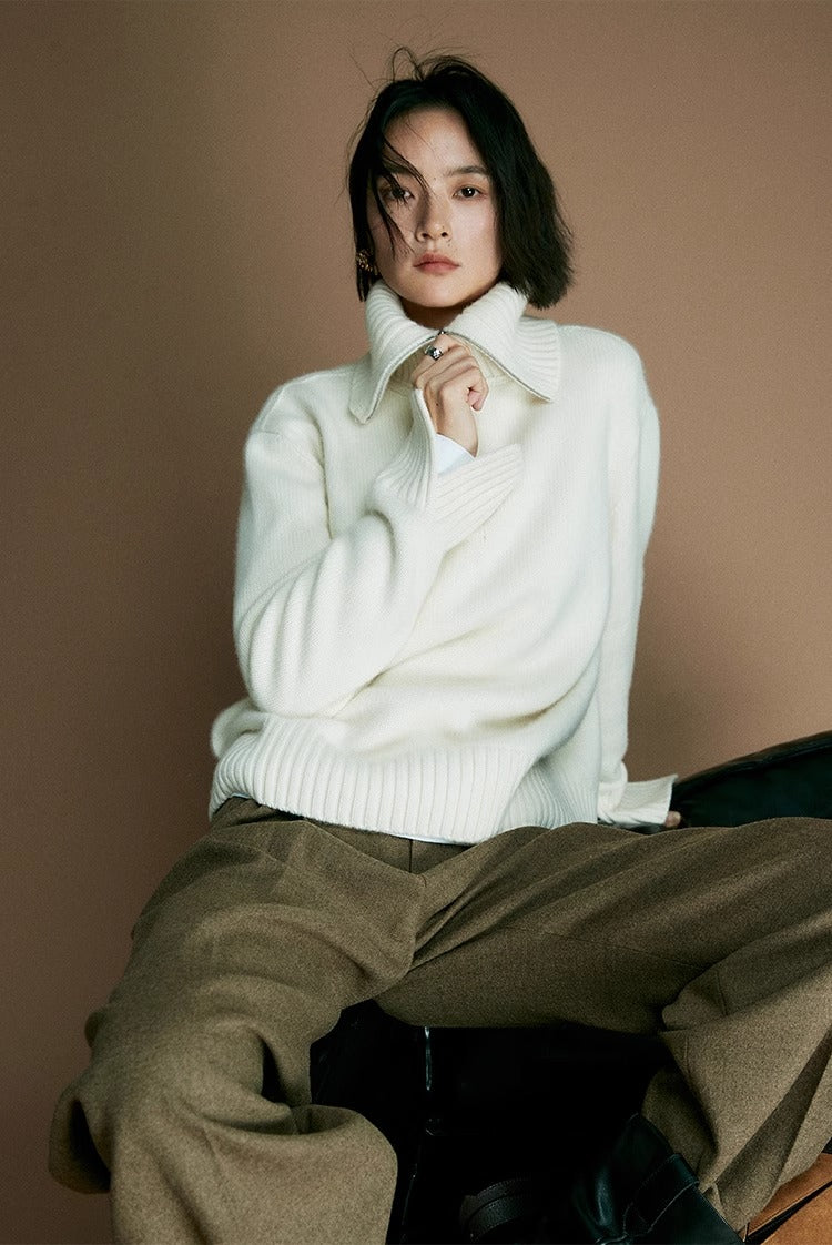 Cozy Zip Wool Knit Sweater for Women – Half-Zip Collar Pullover with 80% Wool Blend | COANDMI Collection