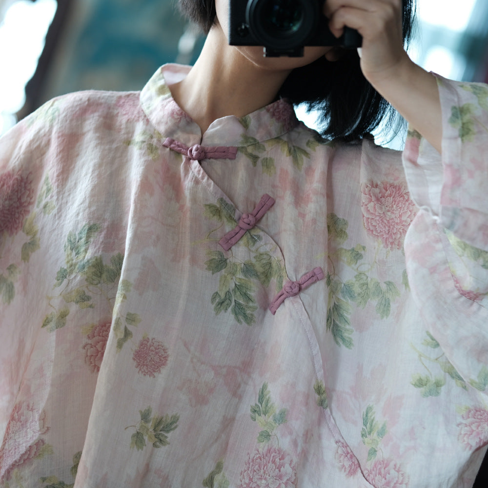 Chemisier vintage à fleurs et coupe-vent