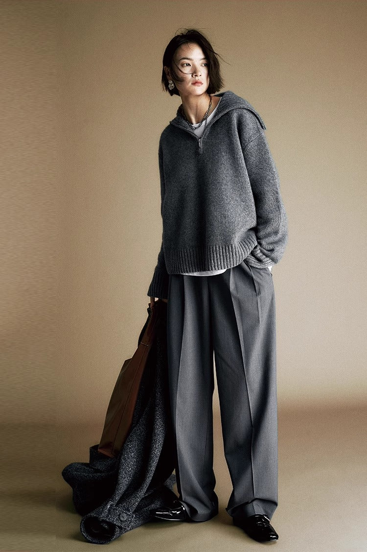 Cozy Zip Wool Knit Sweater for Women – Half-Zip Collar Pullover with 80% Wool Blend | COANDMI Collection