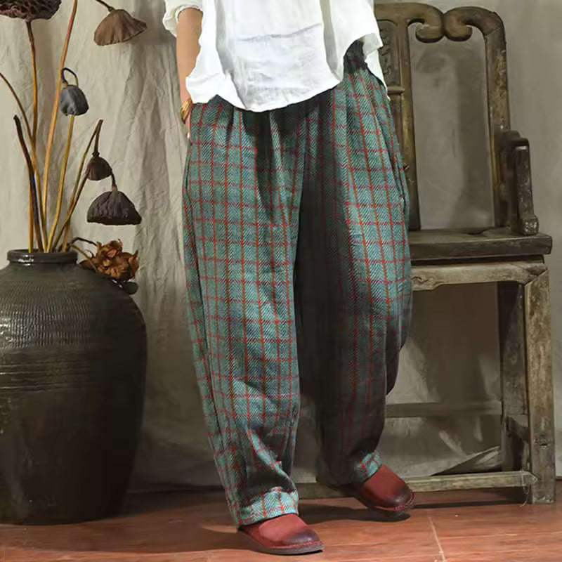 Vintage Plaid Linen Pants