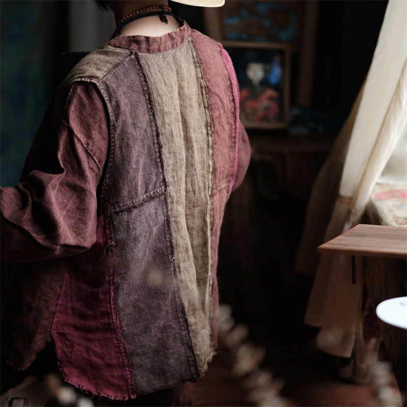 Gilet patchwork vintage en lin