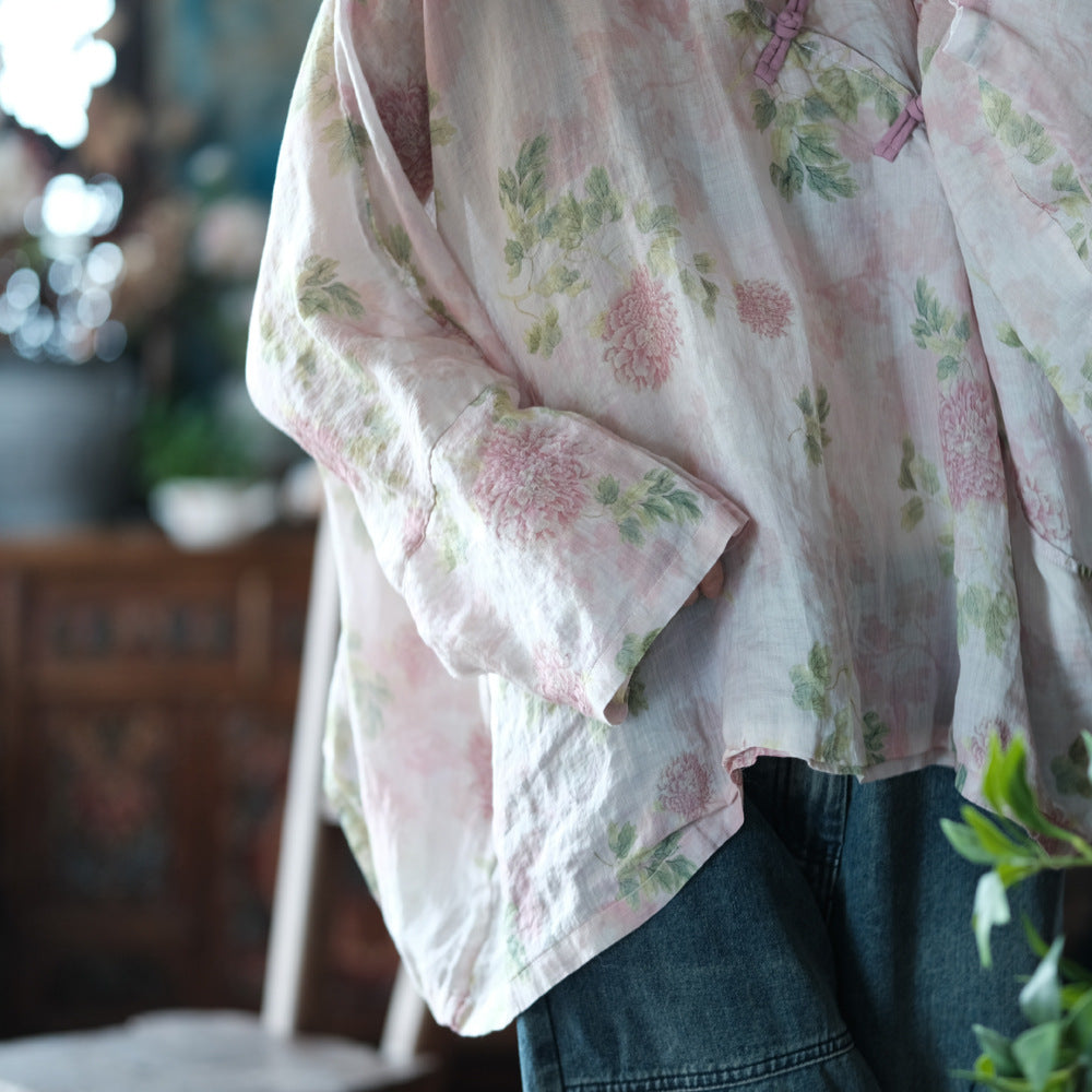 Chemisier vintage à fleurs et coupe-vent