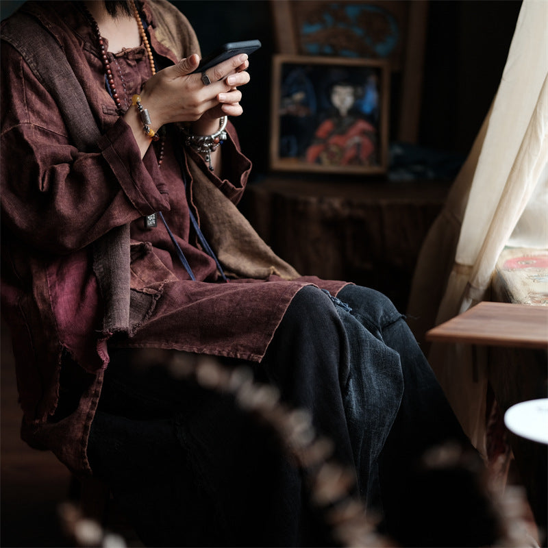 Gilet patchwork vintage en lin