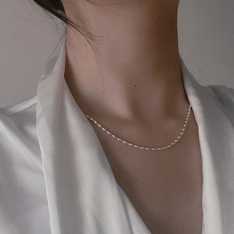 Collier ras du cou en argent sterling 925 avec perles géométriques simples