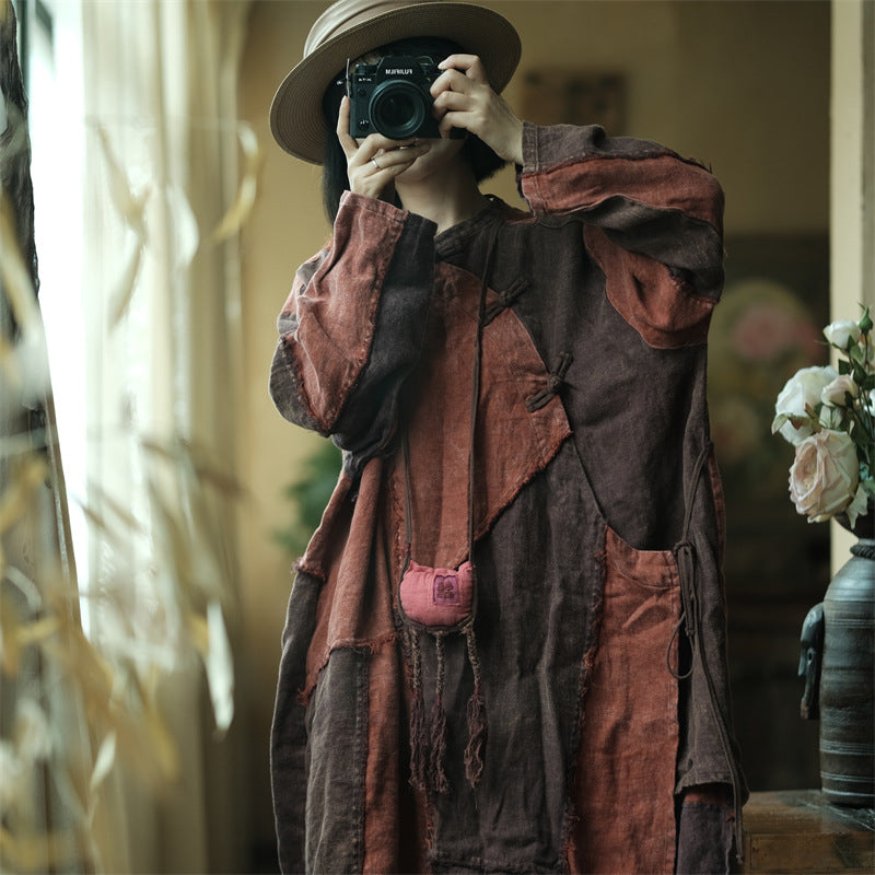 Robe vintage en lin patchwork