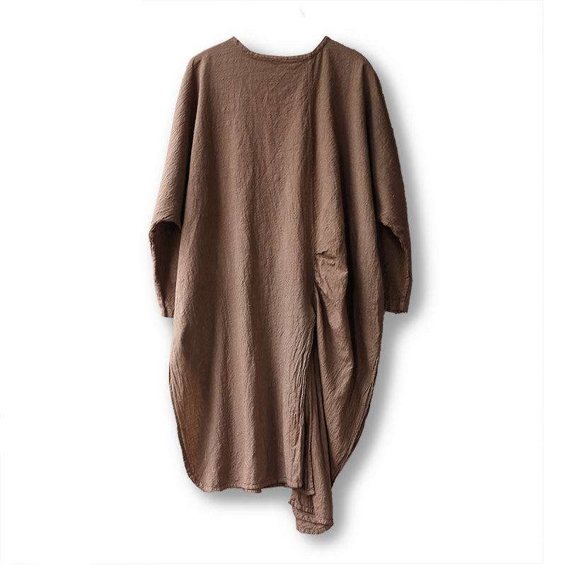 Chemisier long fendu en coton et lin