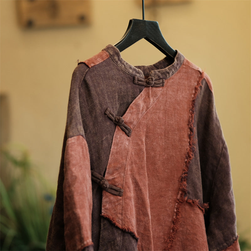 Robe vintage en lin patchwork