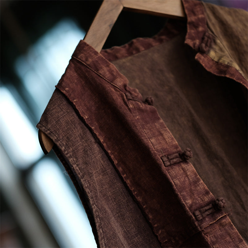 Gilet patchwork vintage en lin