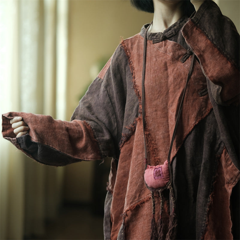 Robe vintage en lin patchwork