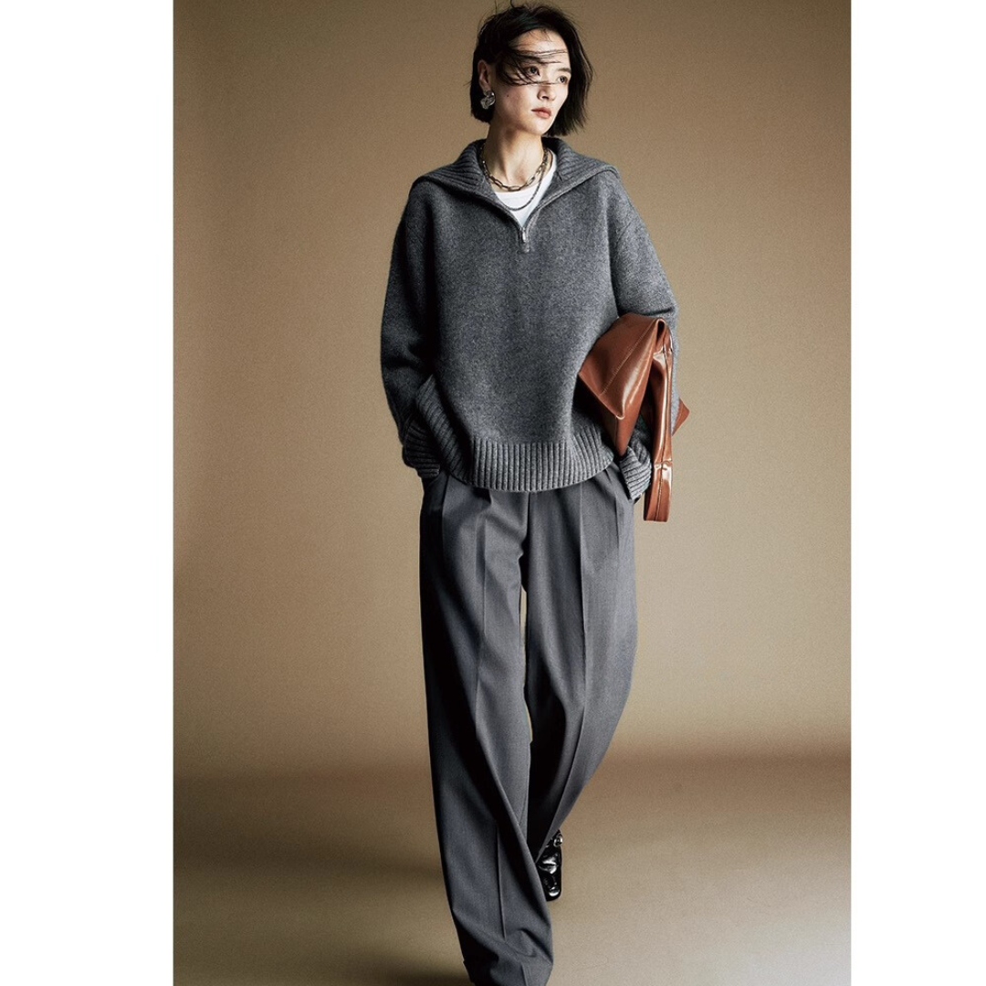 Cozy Zip Wool Knit Sweater for Women – Half-Zip Collar Pullover with 80% Wool Blend | COANDMI Collection
