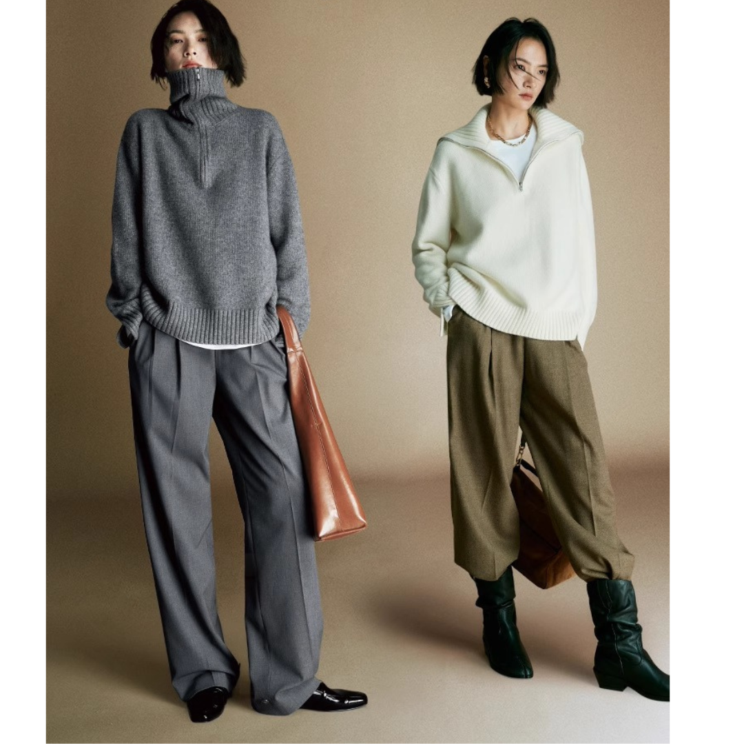 Cozy Zip Wool Knit Sweater for Women – Half-Zip Collar Pullover with 80% Wool Blend | COANDMI Collection
