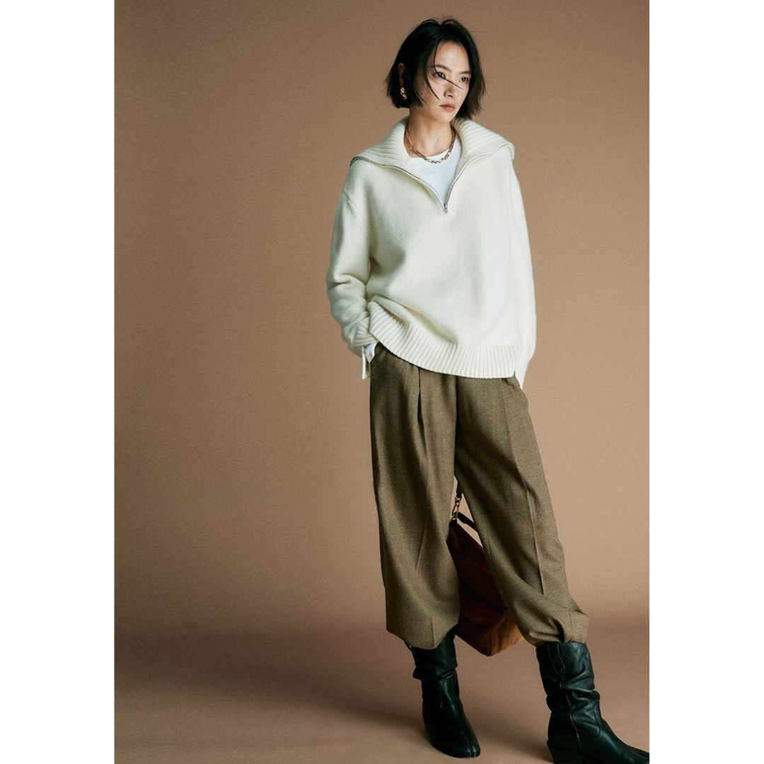 Cozy Zip Wool Knit Sweater for Women – Half-Zip Collar Pullover with 80% Wool Blend | COANDMI Collection