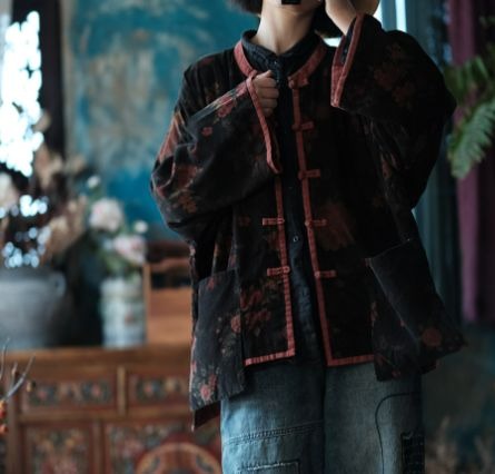 Veste en velours à fleurs vintage