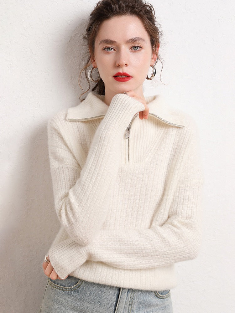 Pull demi-zip en cachemire Elite
