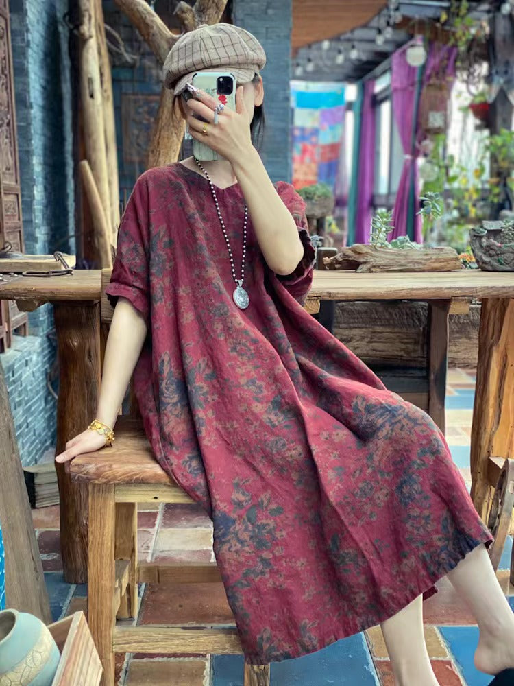 Rustic Bloom Linen Dress