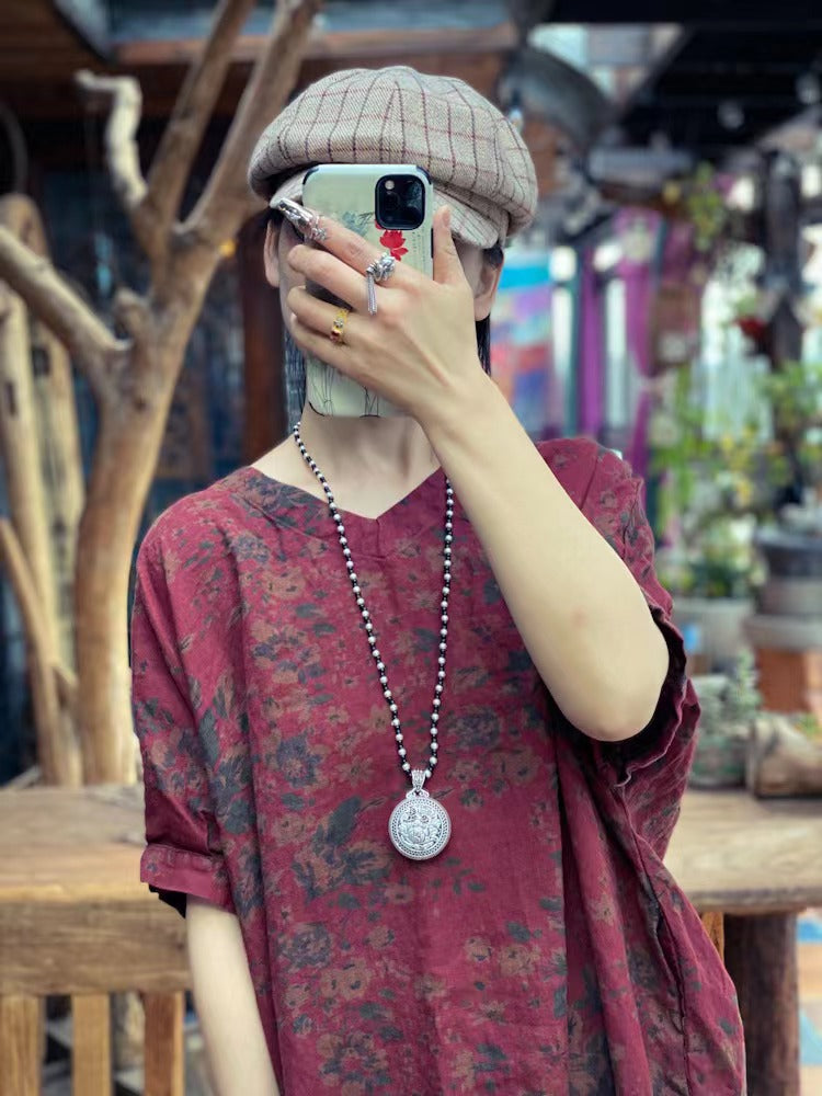 Rustic Bloom Linen Dress