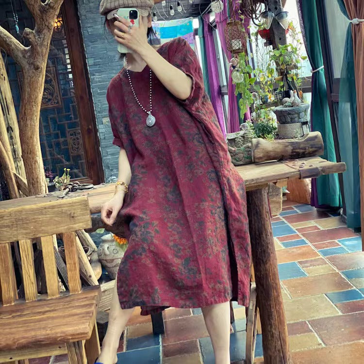 Rustic Bloom Linen Dress