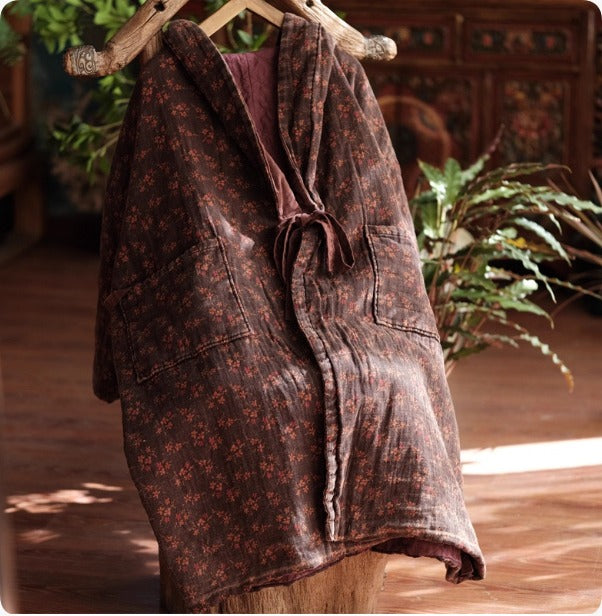 Vintage Hooded Cotton Coat with Pockets