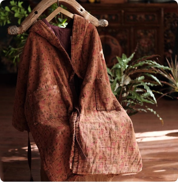 Vintage Hooded Cotton Coat with Pockets