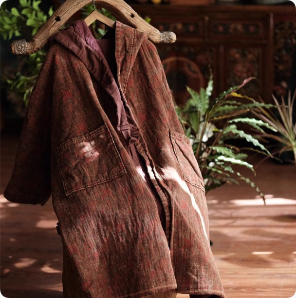 Vintage Hooded Cotton Coat with Pockets