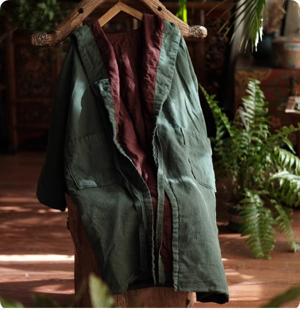 Vintage Hooded Cotton Coat with Pockets