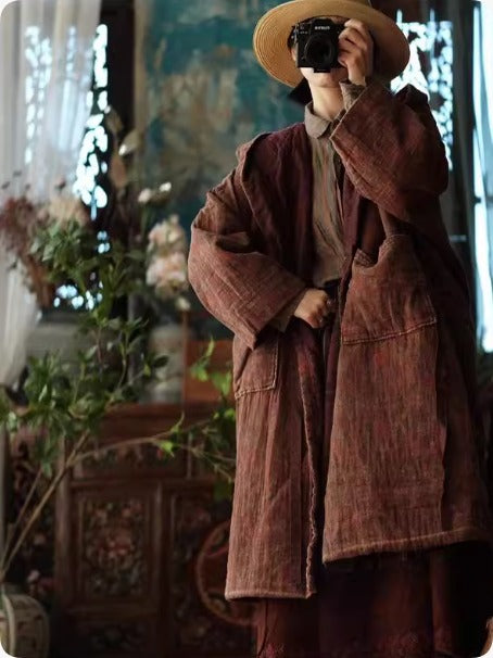 Vintage Hooded Cotton Coat with Pockets