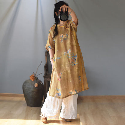 Aurelia Vintage Ramie Tunic Dress - Oriental Inspired