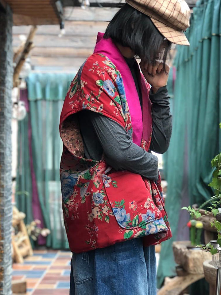 Gilet patchwork ethnique en lin – Style bohème vintage