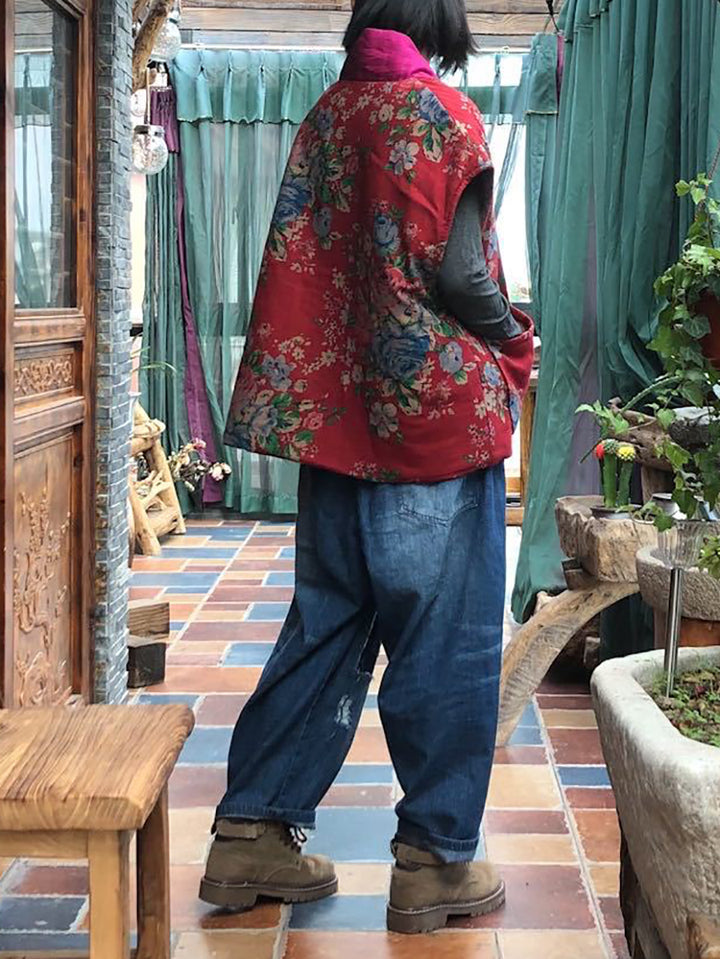 Gilet patchwork ethnique en lin – Style bohème vintage