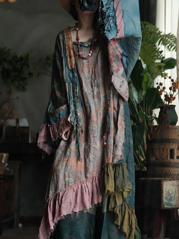 Boho Patchwork Ramie Blouse
